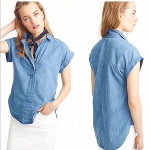 J Crew Blue Short Sleeve Chambray Popover Short Size 4